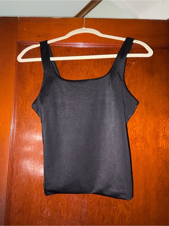 Pink Lily Tops - Pink Lily Black Ribbed Square-Neck Tank